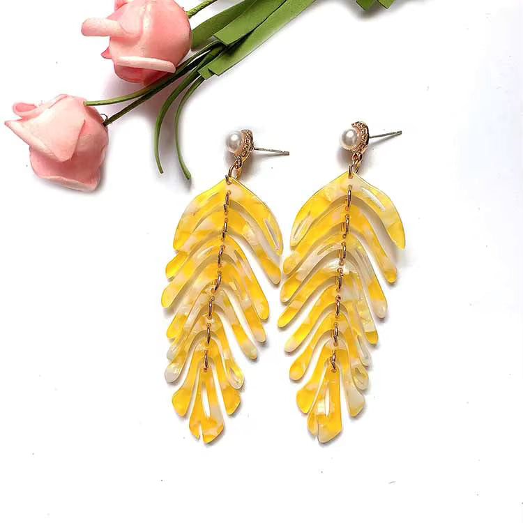 Minar Cute Colorful Resin Arcylic Leaf Drop Earrings