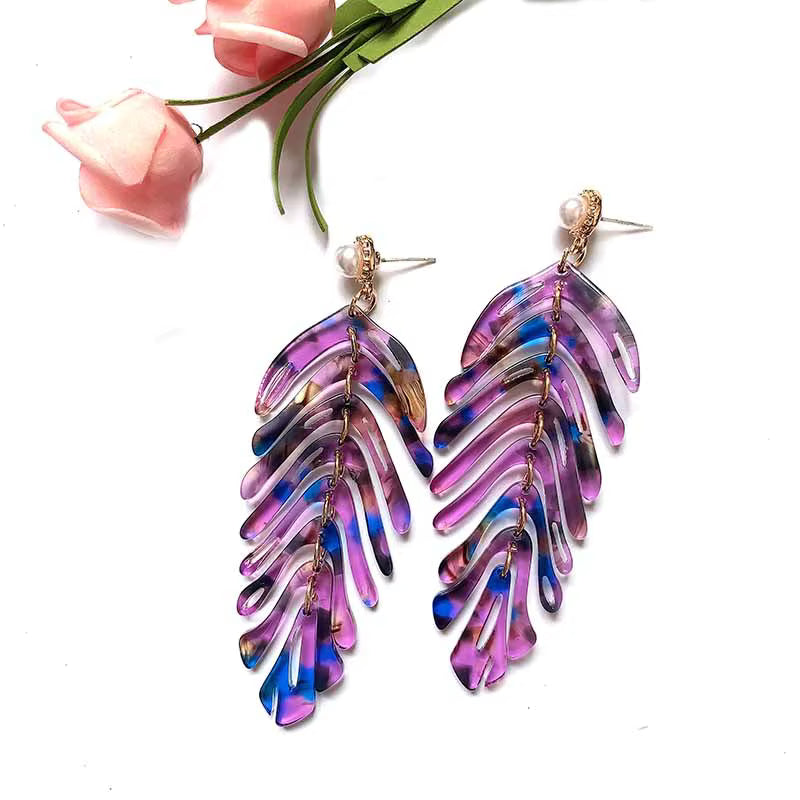 Minar Cute Colorful Resin Arcylic Leaf Drop Earrings
