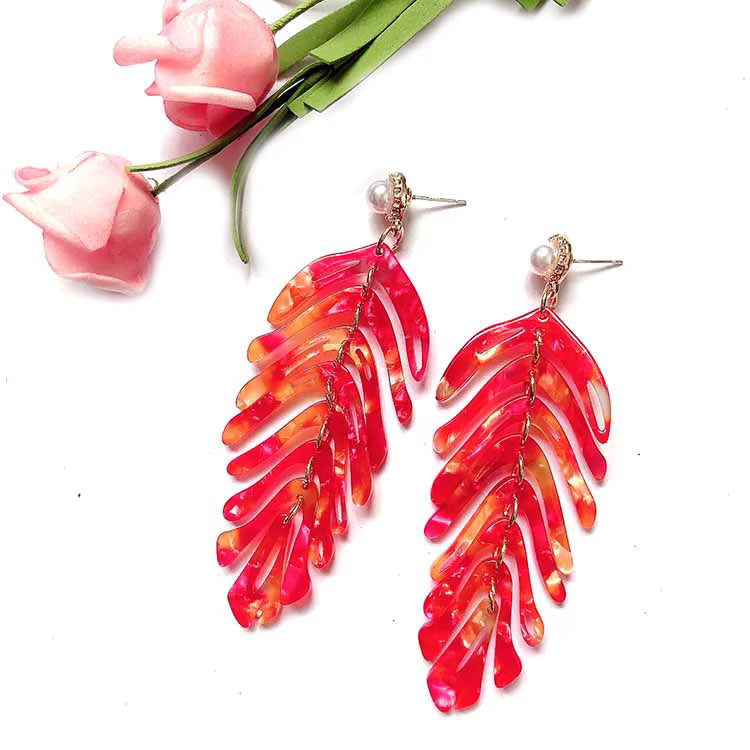 Minar Cute Colorful Resin Arcylic Leaf Drop Earrings